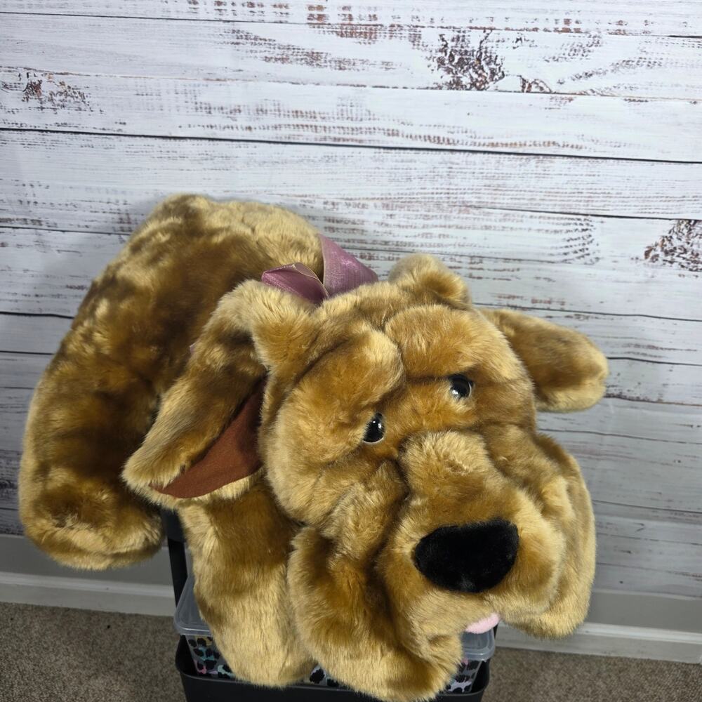 VTG KIDS OF AMERICA Gold Brown Dog Puppy Love Eyes Large Stuffed Plush